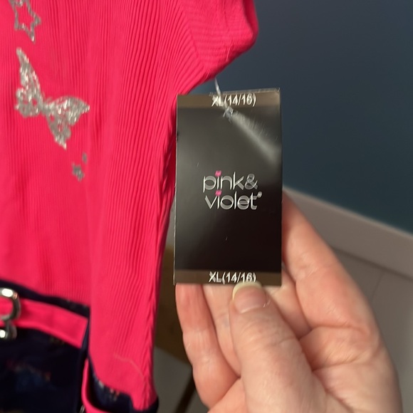 NWT PINK & VIOLET pink/navy butterfly dress with sequins, glitter, and keychain - Picture 5 of 7